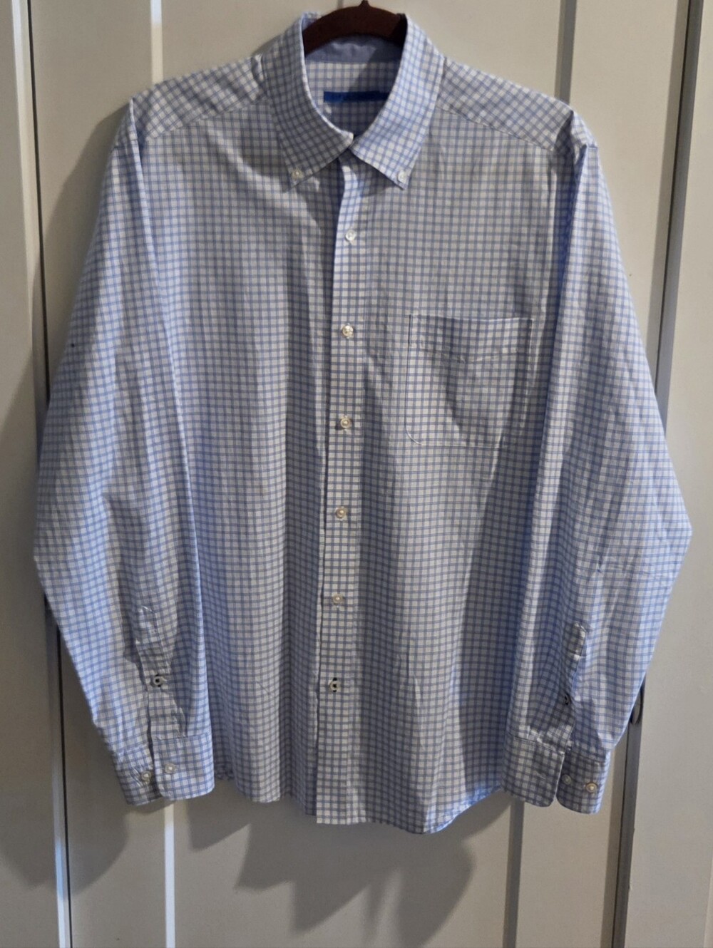J. McLaughlin Checkered-Plaid Button-Down Shirt Size Medium - Royal Blue & White
